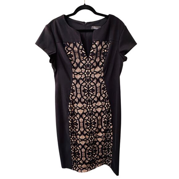 DressBarn Collection Black Lace Front Sheath Dress Short Sleeve Size 16 - Picture 1 of 9